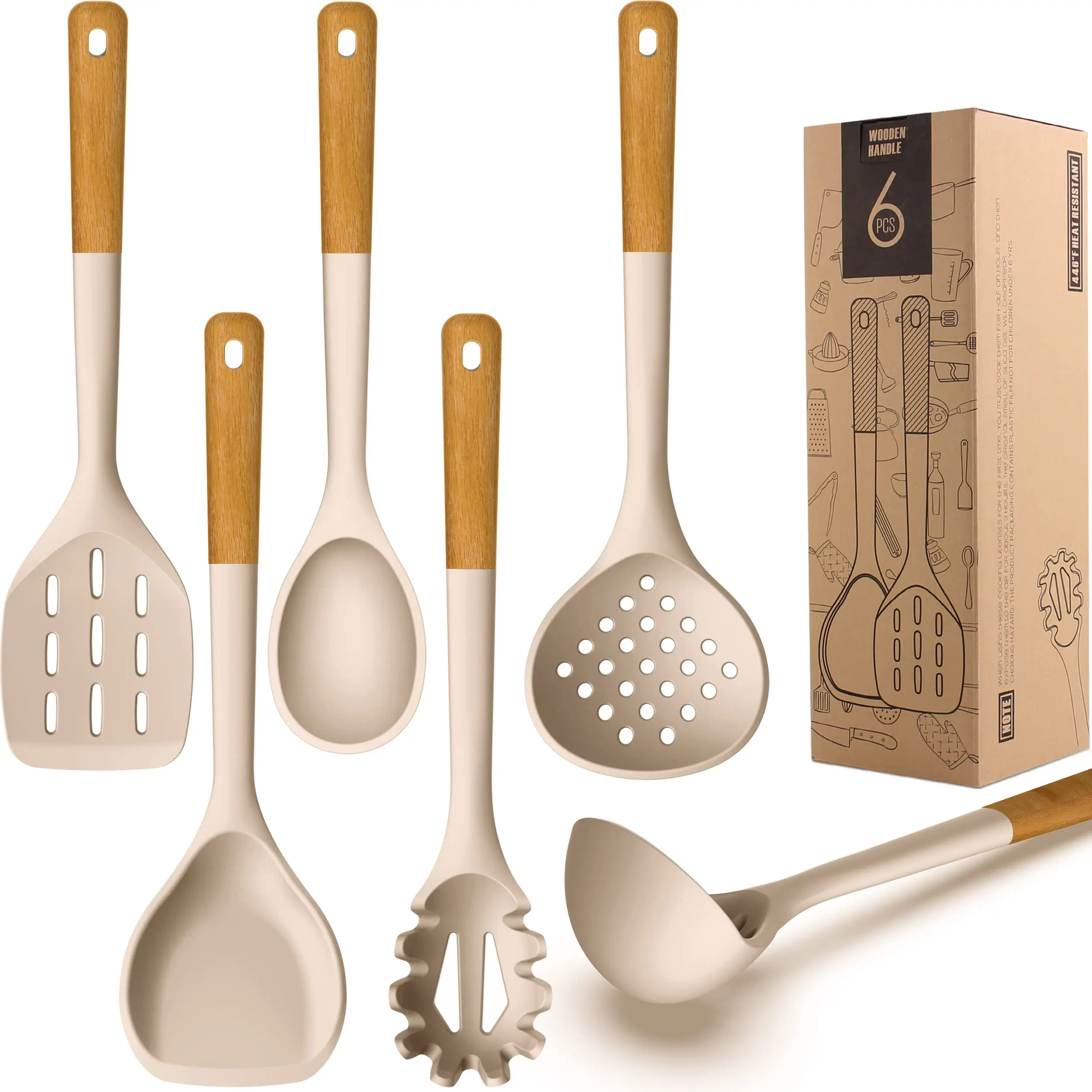 TS Wholesale Custom BPA Free Silicone Cooking Utensils Set Non Stick Heat Resistant Kitchen Cooking Set with Wooden Handles