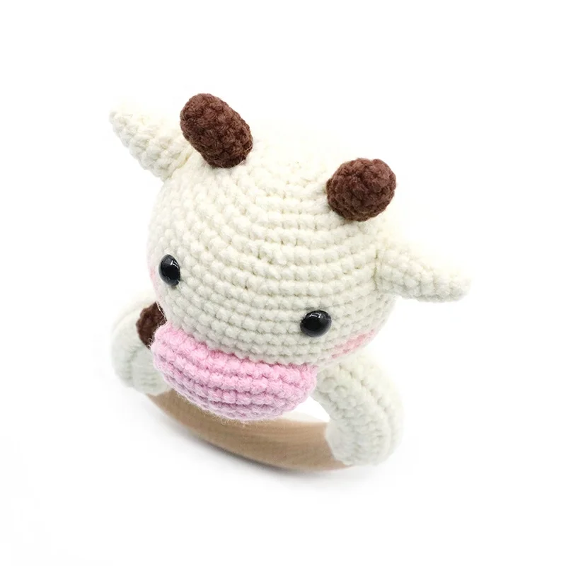 Милый вязаный бук деревянное кольцо Прорезыватель игрушка ребенок крючком погремушка