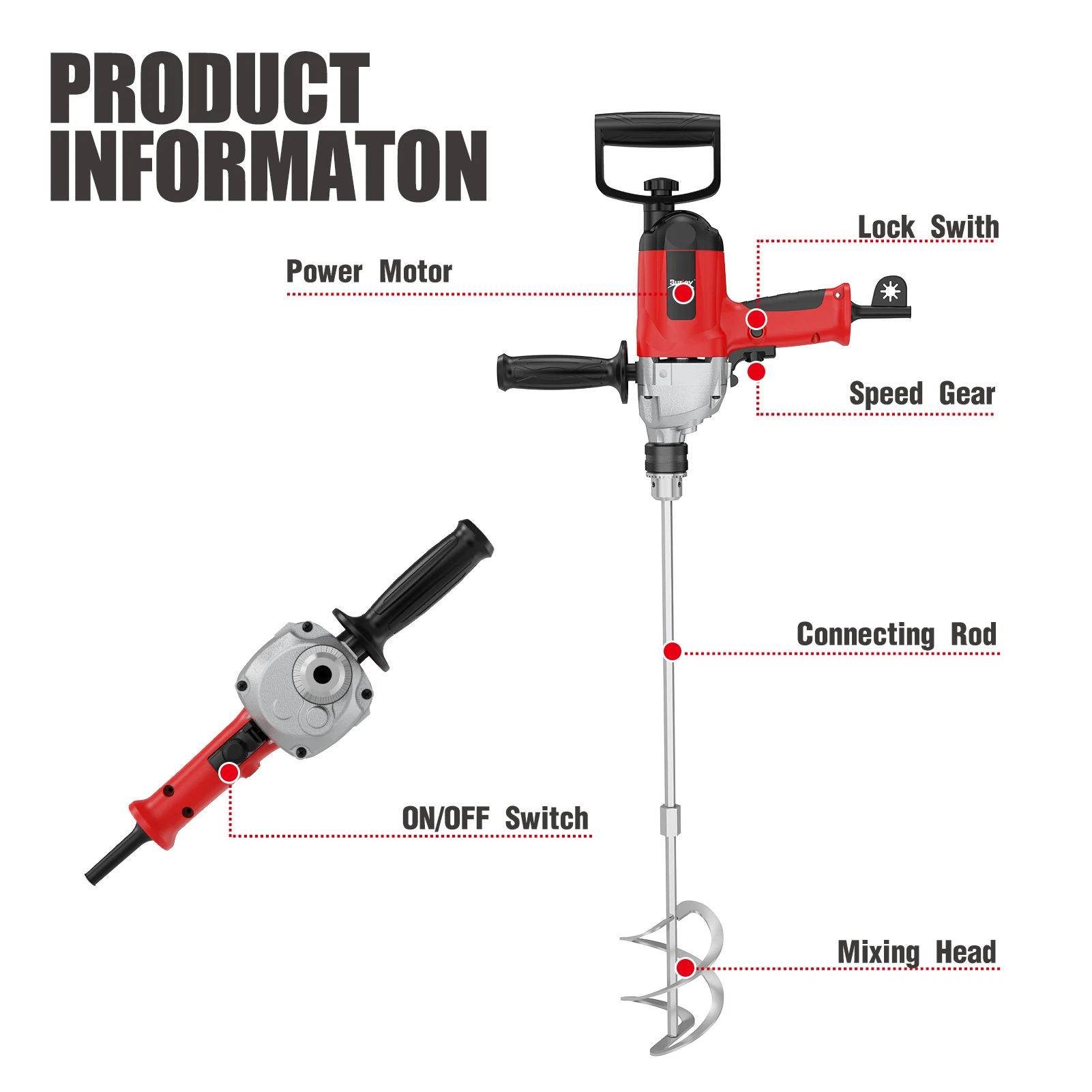 Burley 850W Hand Held Electric Drill Paint Mixer For Mixing Paint Putty Cement