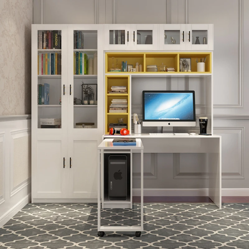 Modern White MDF Panel Metal Computer Desk Cabinet Integrated Closet Furniture School Home Office Warehouse Dining Living Room