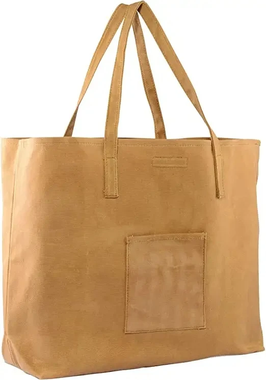 Custom bulk large reusable eco friendly durable vintage cotton cloth little brown heavy duty waxed canvas tote grocery bag