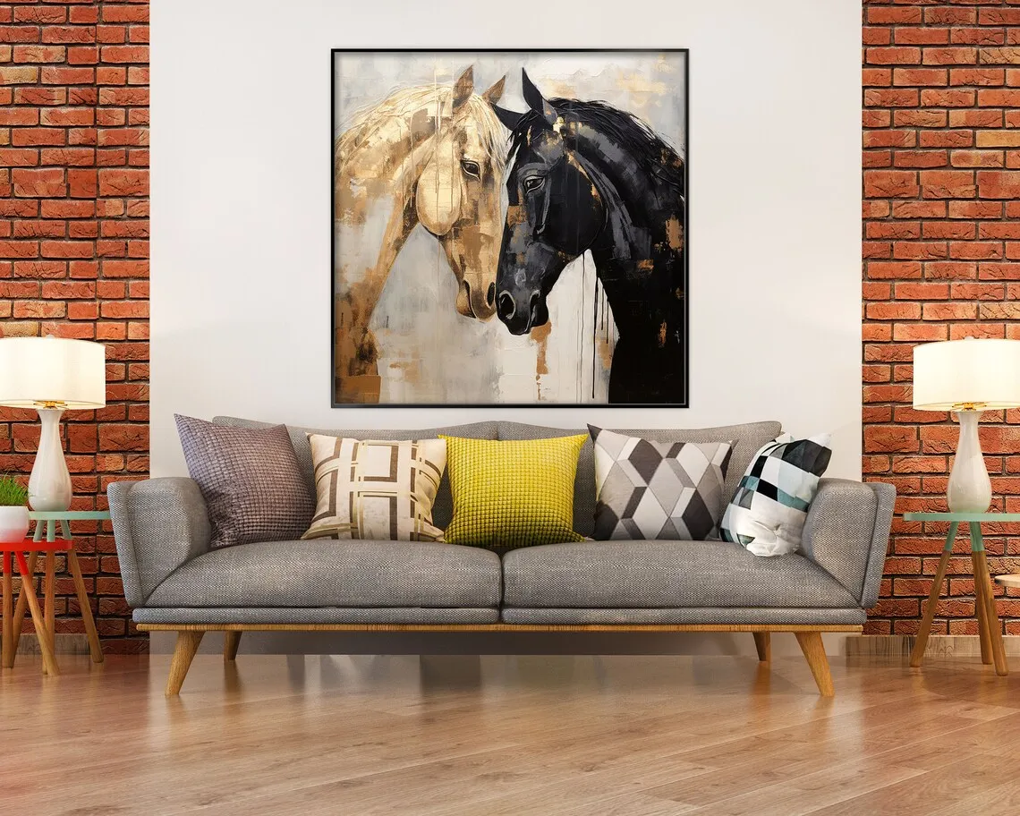 Horses in Love 100% Handmade Textured Abstract Oil Painting Acrylic Painting Wall Decor Living Room Office Wall Art