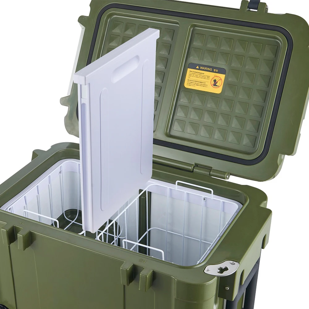 45L dual zone 12v 24v DC compressor refrigeration wheeled suitcase type camping refrigerator