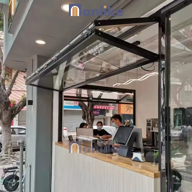 Anlike Aluminum Tempered Glass Panel Bi-Fold Smart System Black Electric Up And Down Vertical Folding Windows