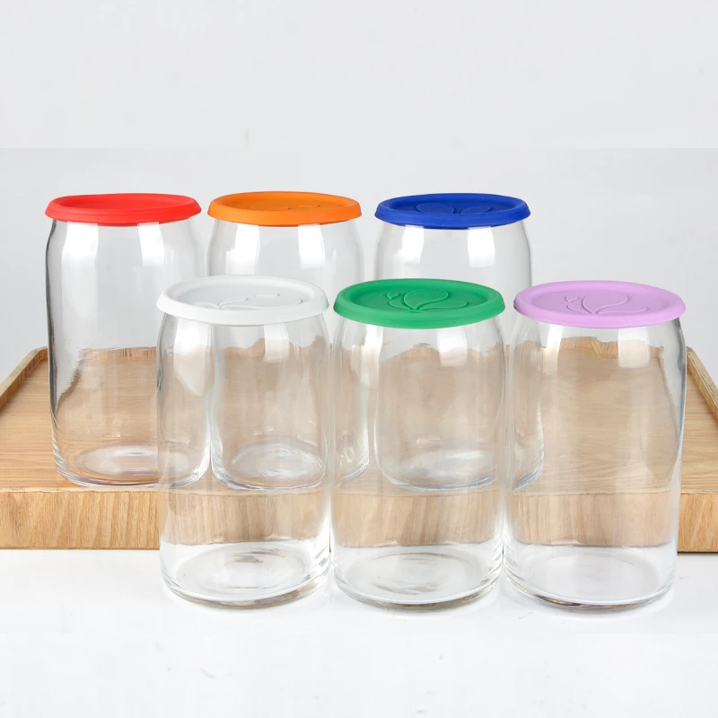 custom logo beer glassware set of 6pcs beer glasses soda cup can shape glass 16oz glass beer can with lid and straw