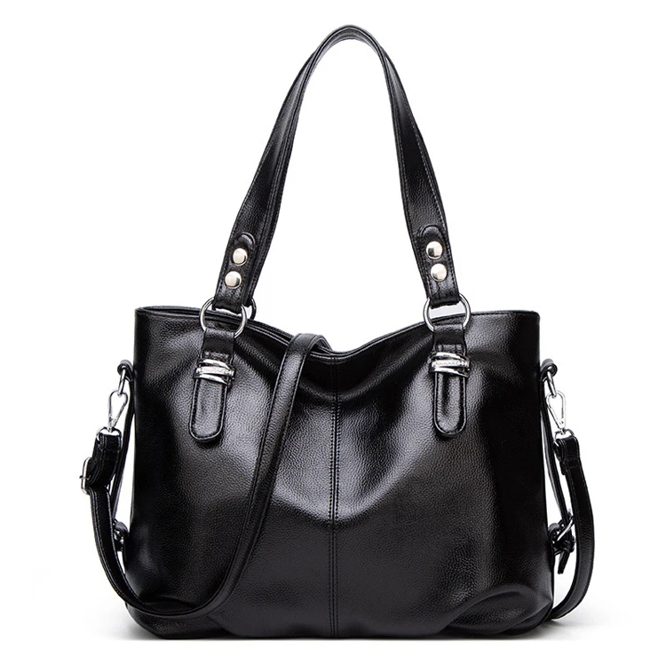 Top selling Fashion designer plain soft leather shoulder bag black top handle bags women handbag tote with inner zipper pocket