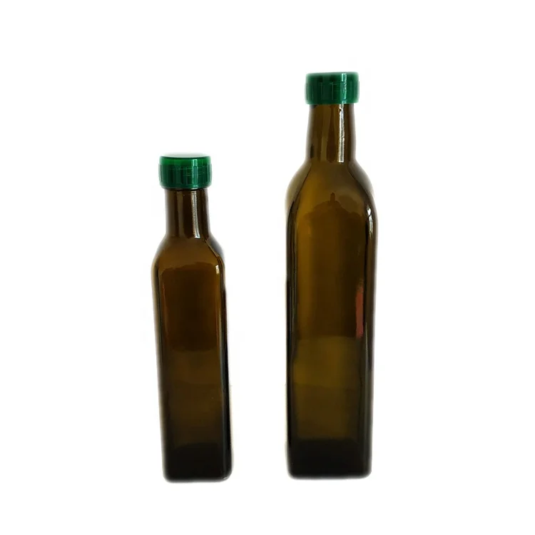 Food Grade 250ml 500ml 750ml 1000ml Square Dark Green Marasca Glass Bottle Olive Oil Bottle 500ml Antique Green Round Olive oil