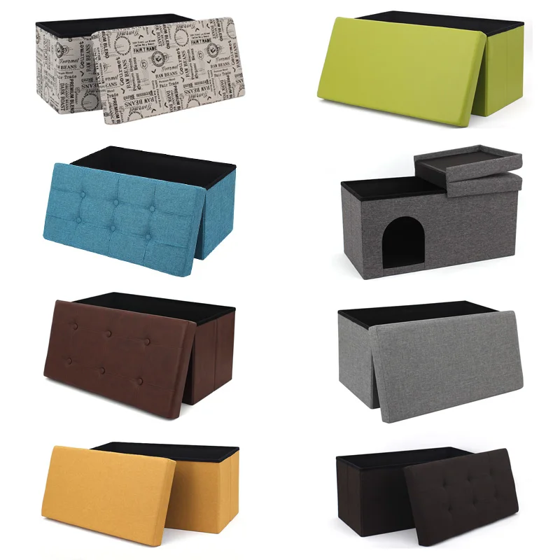 cheap leather pouf foldable storage bench ottoman footrest space saving for living room