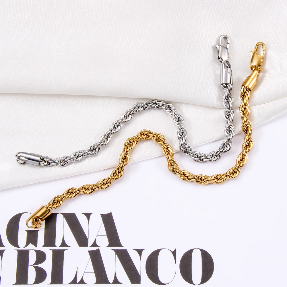 Stainless Steel 18K Gold Plating Twist Link Chain Charm Bracelets Twisted Rope Bracelet For Women Girls