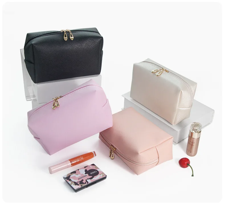 Ladies Portable PU Zipper Waterproof Cosmetic Bag Customized LOGO travel toiletry Leather Makeup Pouch for women