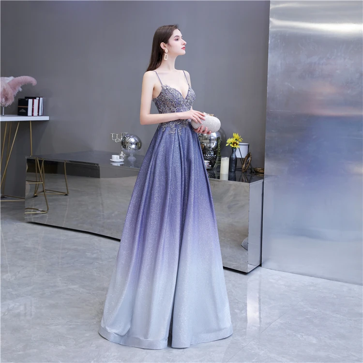 NWE2013 Delicately Spaghetti Strap Shiny Fabric Party Dress with Beaded Top Evening Skirt