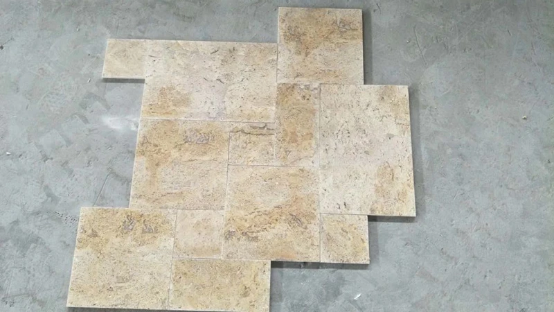 Natural beige square stone tile Chinese French Pattern antique travertine floor tiles