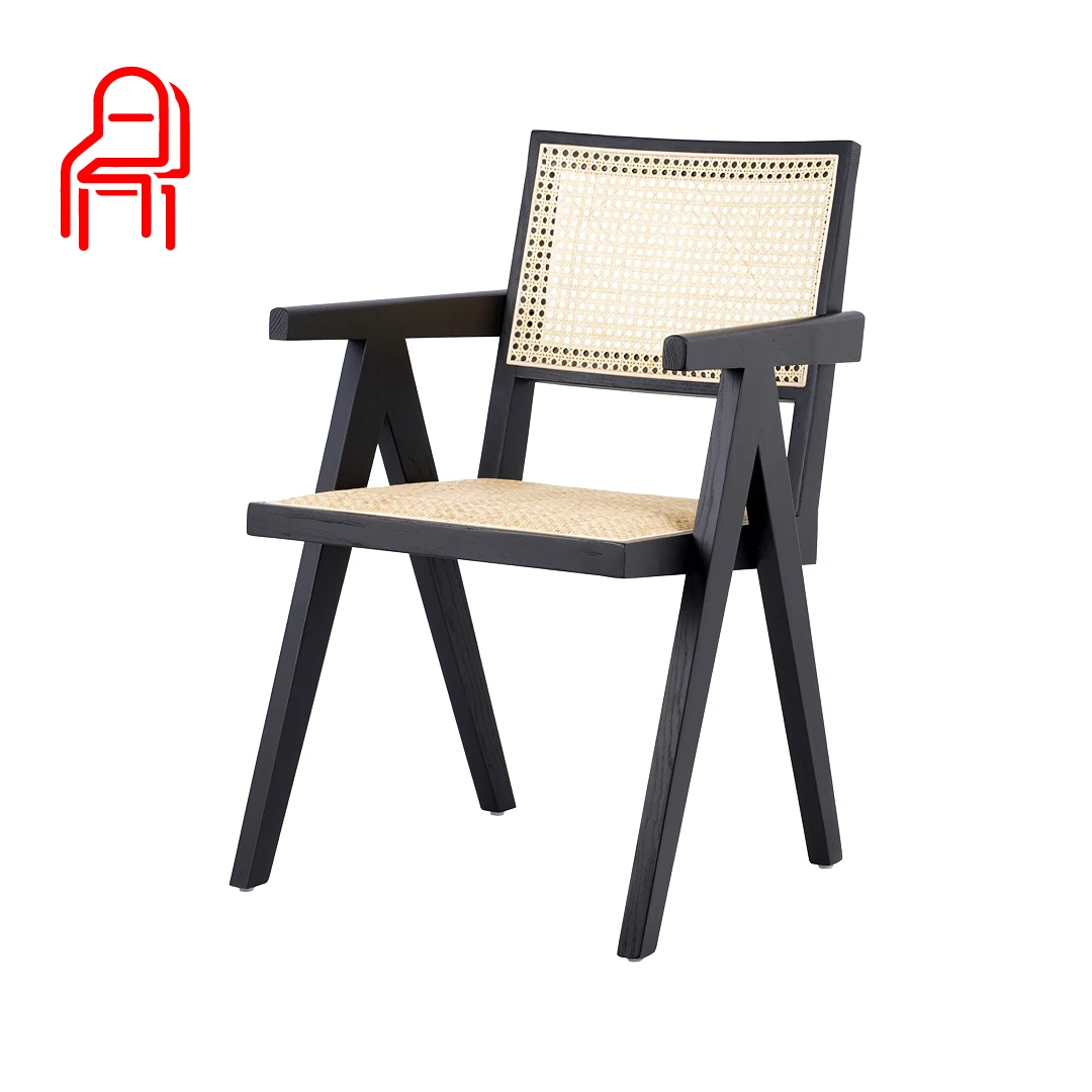 The factory mass produces hot-selling solid wooded  outdoor dining chairs true rattan backrest armrests household cafes hotel