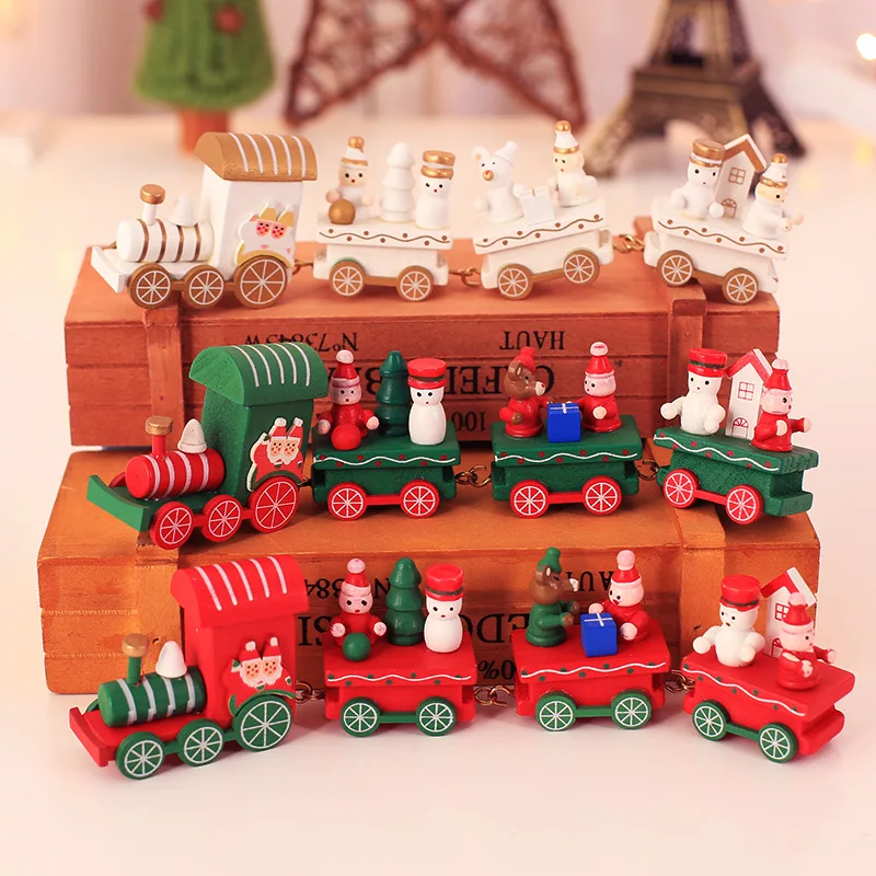 ute Wooden Mini Train Ornaments Kids Toys Gifts for Christmas Party Kindergarten Decoration Train Toy Set
