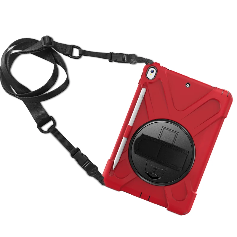 For iPad Air 10.5 rotation fold stand hand shoulder strap pencil slot silicone bumper tablet cover for Apple iPad Pro 10.5 inch