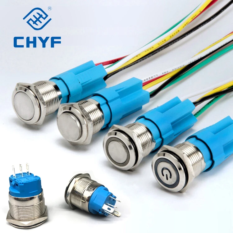 Flat High Head Waterproof  Metal Push Button Switch 22mm 16mm 19mm 12V 22V Stainless Steel LED Start Inching Electric Switch