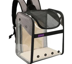 Transparent sightseeing PVC foldable dog cat pet carrier backpack airline transport mesh bag