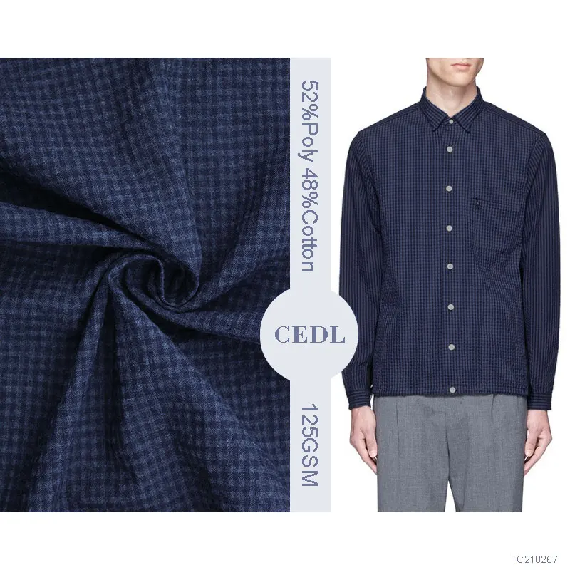 One-stop Purchasing Polyester Cotton Cloth Fabric Shirts Yarn Dyed Fabric Polyester Cotton Yarn Dyed Seersucher Fabric for Shirt
