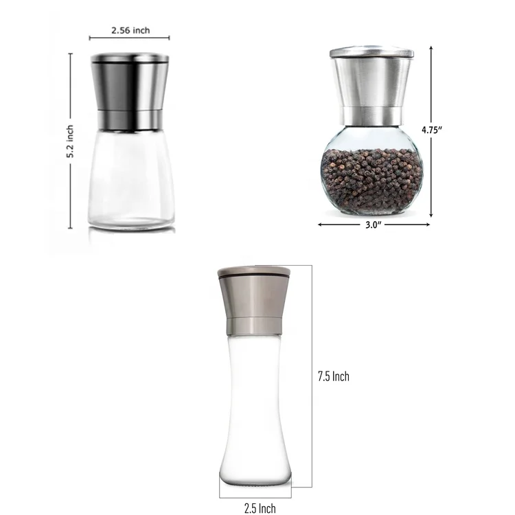 
Amazon Hot Sale Glass Salt and Pepper Mill,Low MOQ Stainless Steel Salt and Pepper Mills With 160ml 