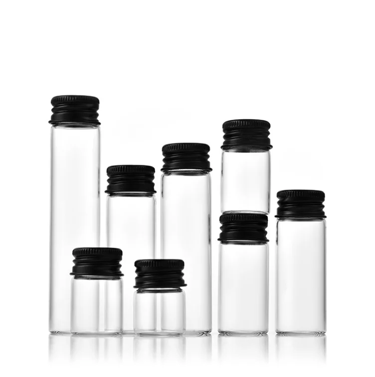 Small glass tube 5ml 7ml 8ml 10ml 15ml 20ml 25ml 30ml clear glass storage vial bottle with aluminium screw cap
