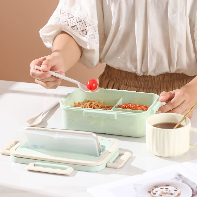 3 разделителя Bento Box с посудой Пшеничная солома контейнеры для обеда детей подростков
