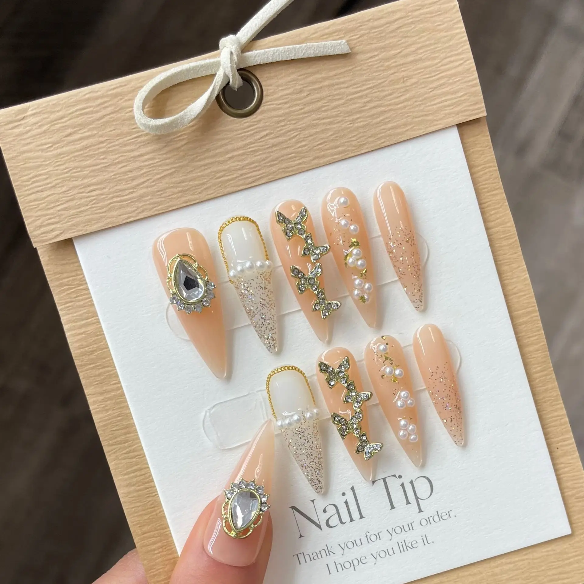 2024 Wholesale Customized French Style Reusable Artificial nail Best Quality False stick on nails