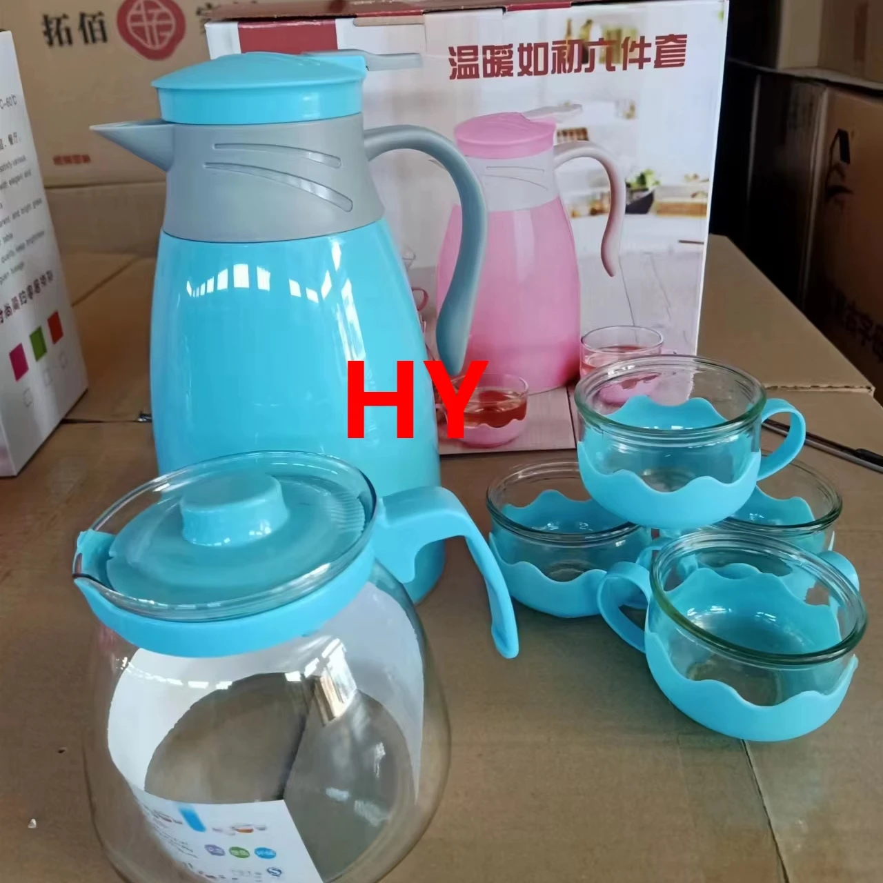 Hot Selling Six-piece Glass Flower Teapot Large-capacity Household Filter Tea Sets