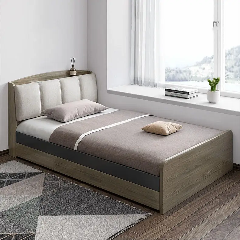 Wholesale Luxury Latest Design Counter Single Bed Large Storage Wooden MDF Bedroom Furniture Bed