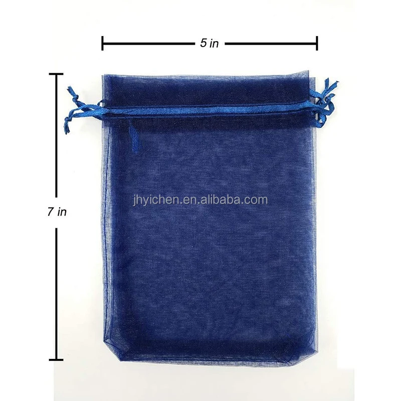 Wholesale Blue Organza Party Favors Bags 5X7inch Gauze Gift Handmade Flower Drawstring Pouches