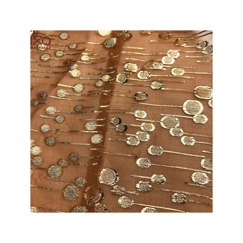 In Stock Gold Polka Dot Lurex Jacquard Silk Chiffon Fabric