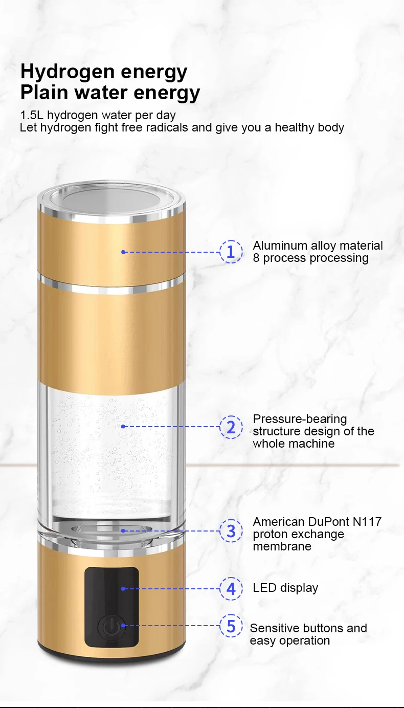 4500PPB Supersaturated Hydrogen Rich Water Cup USB/Electric Powered Cold Type  Food Grade PC ABS Bottle