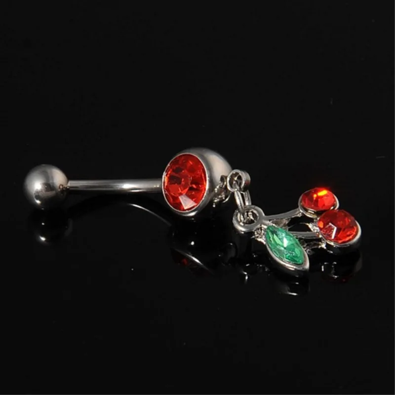 Diamond Navel Nail Red Cherry Stainless Steel Navel Ring Titanium Steel Navel Buckle Puncture Jewelry