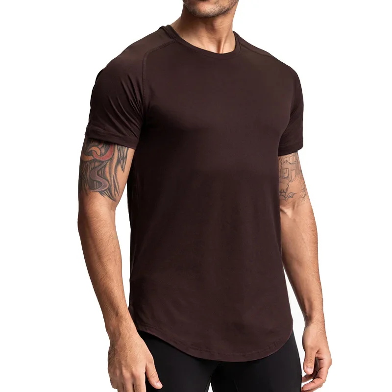 Wholesale 95% Cotton 5% Spandex 180g Scoop Round Bottom Curved Hem T-shirt Plain Dyed High Quality new t shirt 2023 for men