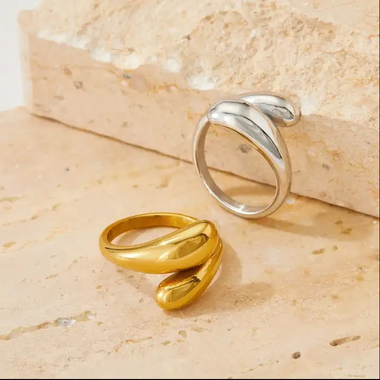 Stylish Casual Style 18K gold plated stainless steel Design Women couple Ring Irregular Curved Shape Design Open end Ring