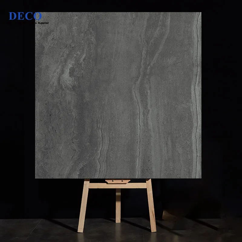 Full Body 600x600 Porcelain Floor Tiles Travertine Stone Indoor Floor Wall Tiles Dark Grey