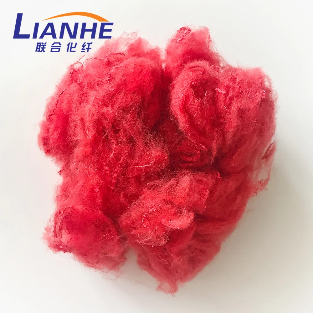 Recycled Dope Dyed Red Color Polyester Staple Fiber 3D 32MM for Fake Fur