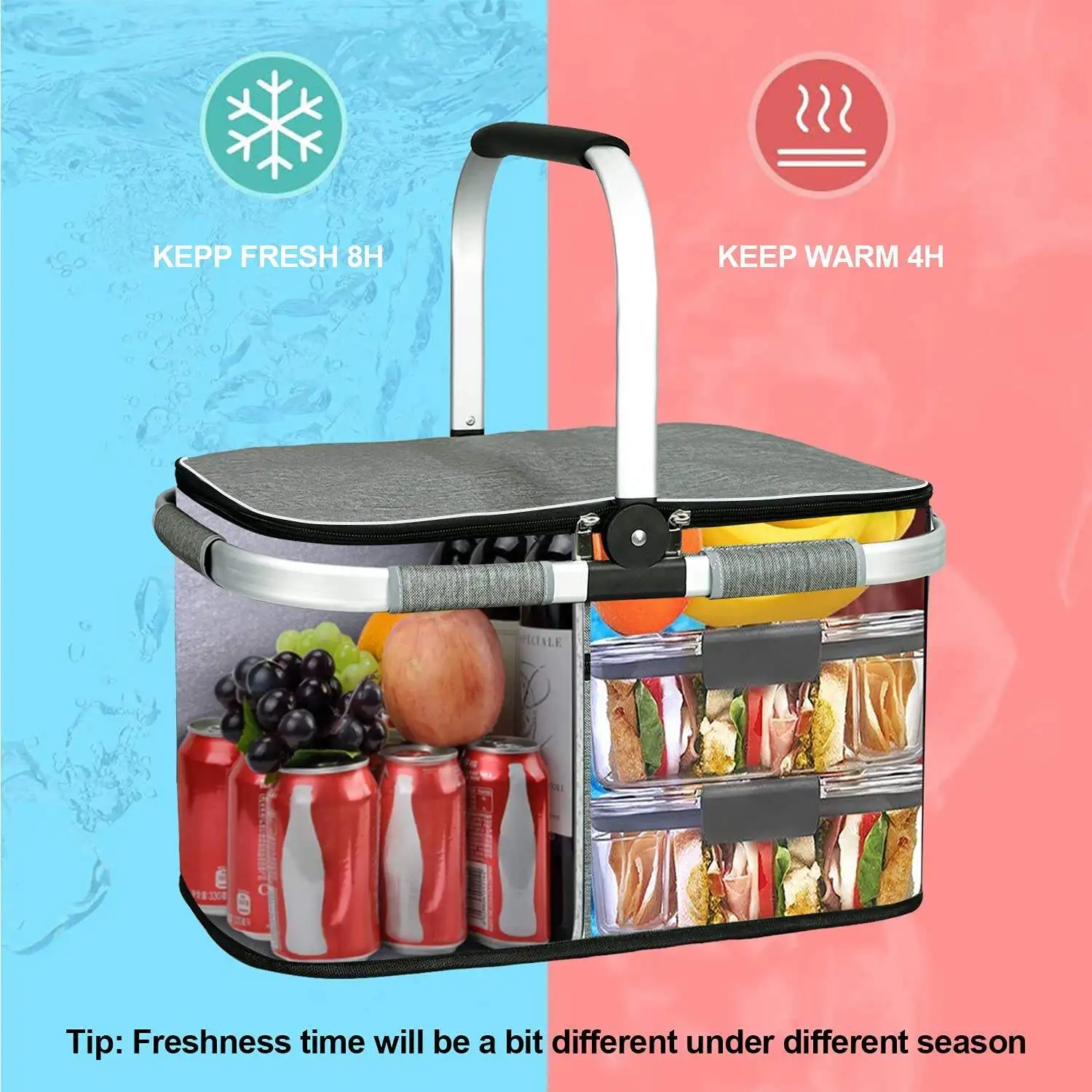Outdoor Foldable Picnic Basket Portable Waterproof Oxford Insulated Lunch Bags Storage Box Camping Picnic Basket With Lid