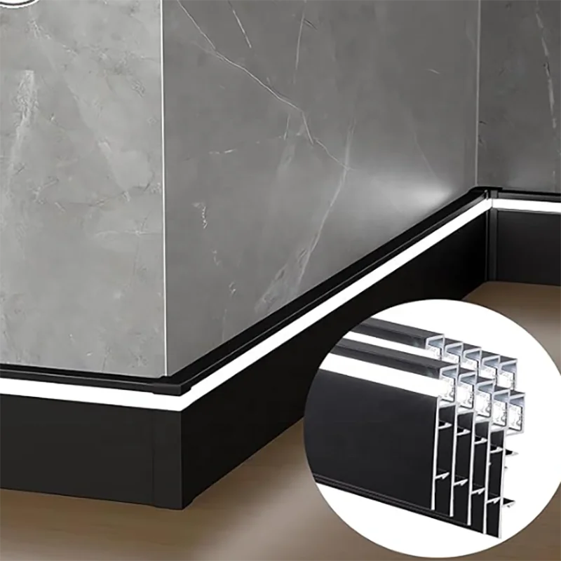 Aluminum Alloy Baseboard Surface Mounted Led Corner Line Hotel Metal Baseboard Led Skirting Board
