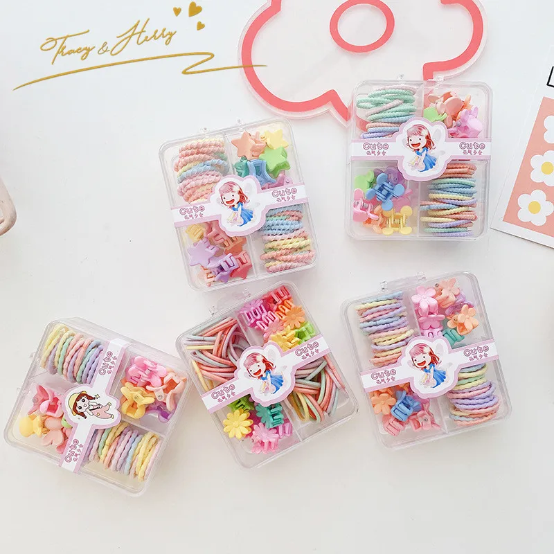 Tracy & Herry New Design Box Packed Clamp and Hair Bands Elastic Set for Kids  Children Candy Braid Hair Ornament