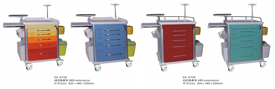 High quality ABS hospital mobile medical furniture Hospital emergency cart