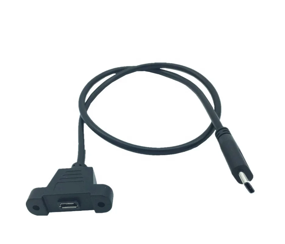 Panel Mount Micro USB 2.0 5pin Female to USB 3.1 Type C Male with Screw Data Cable