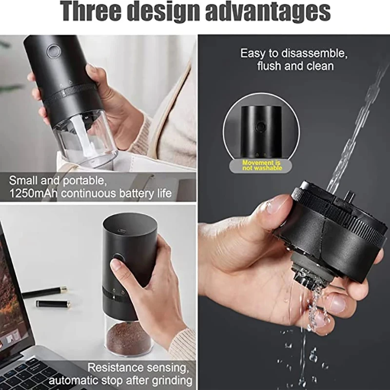 Portable Electric Coffee Grinder Nuts Grains Pepper Coffee Bean Grinder USB Grinder Machine Home Travel Ceramic Grinding Core