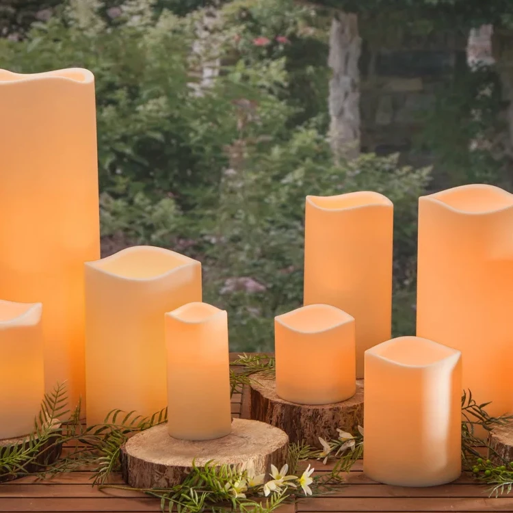 Candle Factory 4inch x 4inch Smooth Amber LED White Solar Powered Candle Outdoor With Black Wick