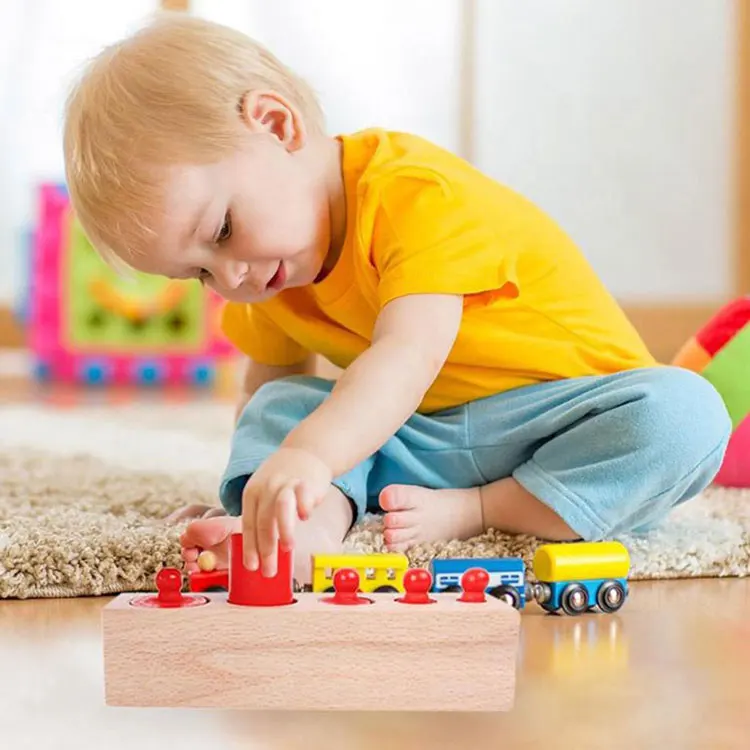 Colorful Socket Cylinder Blocks Wood Montessori  Toddler Wooden Toys For Children Development wooden cylinder blocks toy