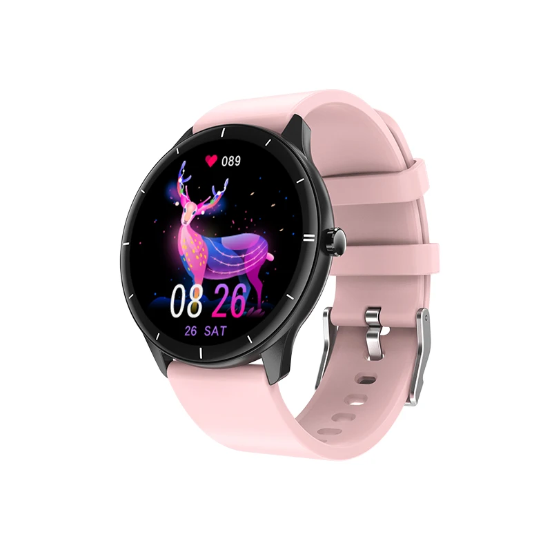 New Round lady sportsmart watch bracelet woman blood oxygen body temperature waterproof smartwatch custom rubber wristband pink