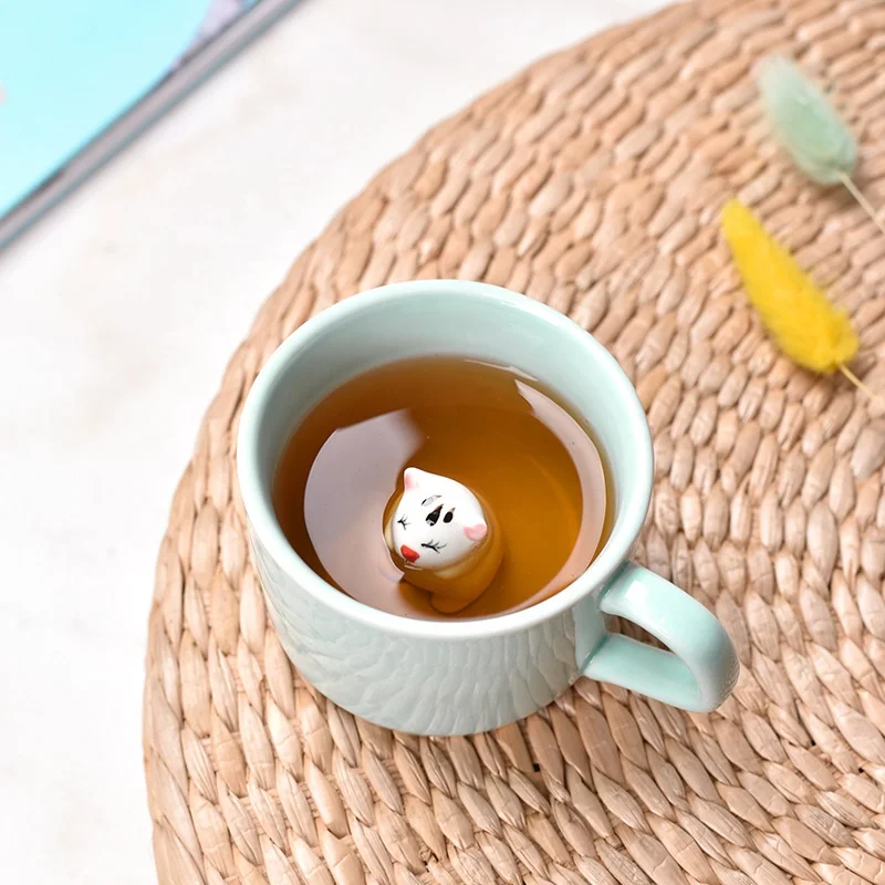 Wholesales Creative 8oz Cute Rabbit Sheep Cat Duck Panda Coffee Tea Cup Ceramic Mug for Pet Lover Gift