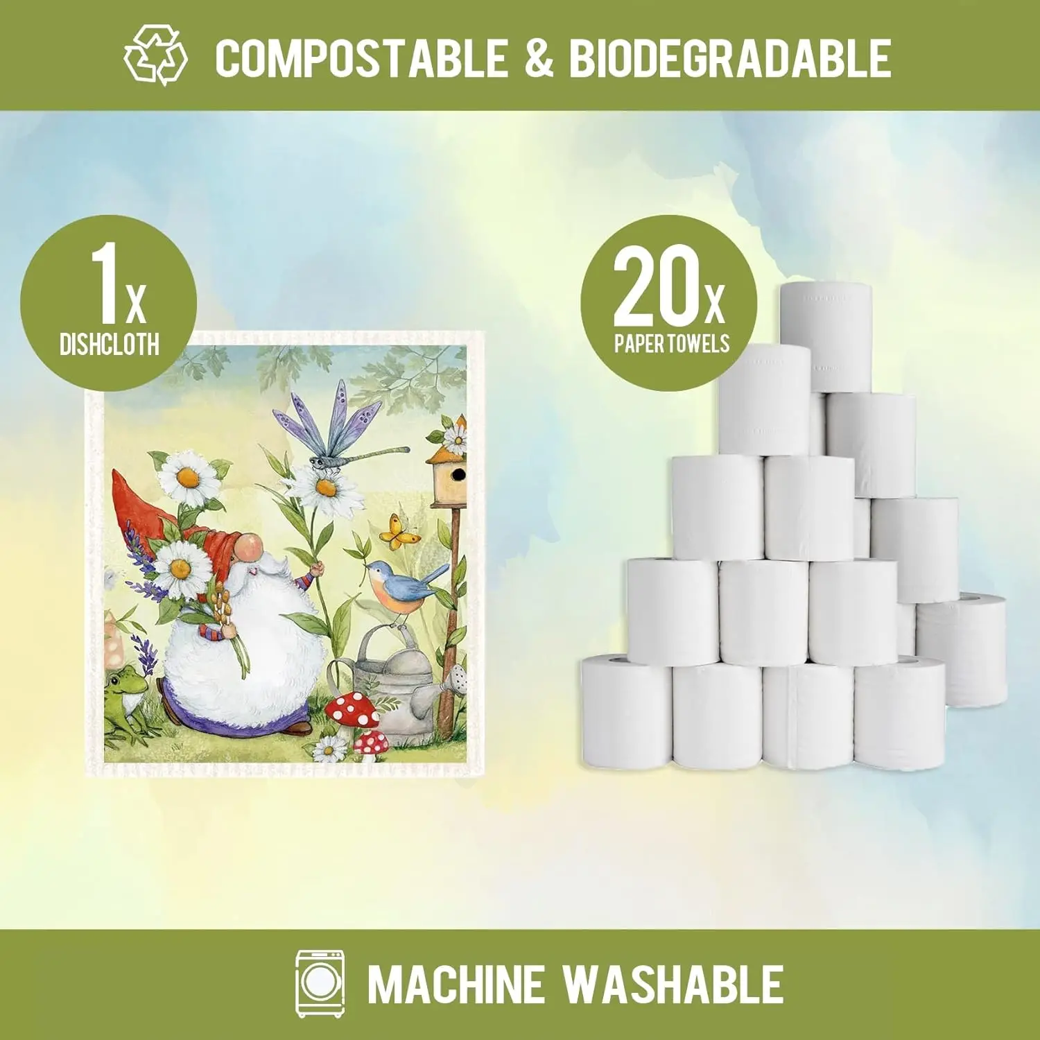 Biodegradable Scratch-resistant Reusable Cellulose Sponge Cloth Spring flower dwarf print pattern Swedish dish cloth