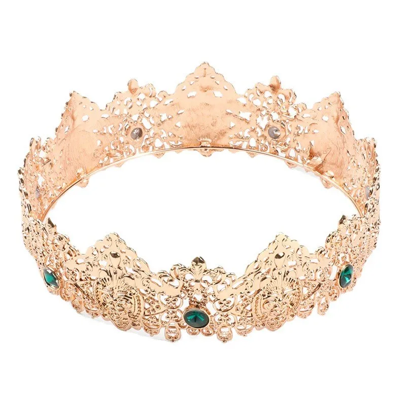 Golden Men Round Crown Royal King Crowned Hoods Color Crystal Crown Prince