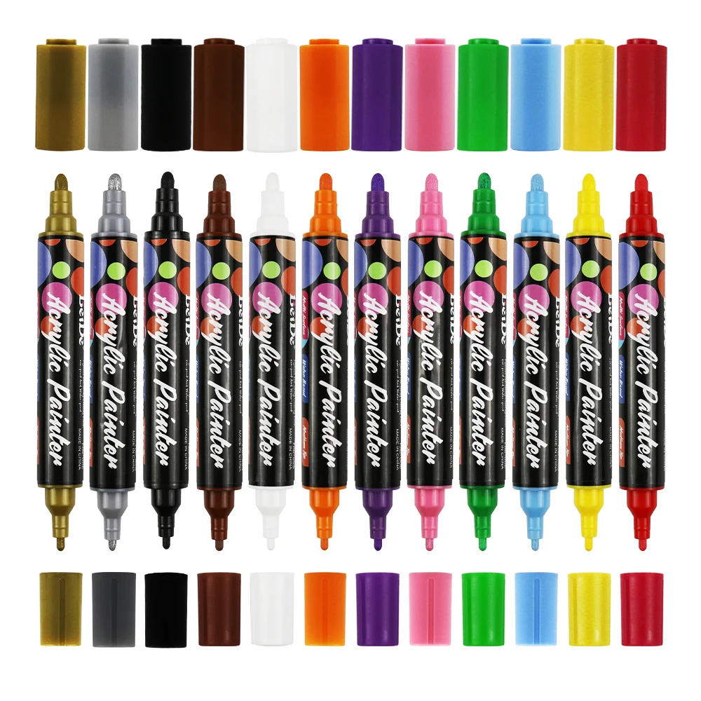 Dual tips Water-based Permanent Marker Acrylic Paint Pens Markers for decoration painting