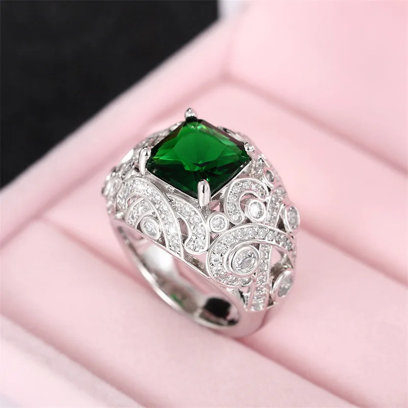 Copper Gold Plated ring Premium Emerald artificial square gemstone sparkly engagement ring super flash